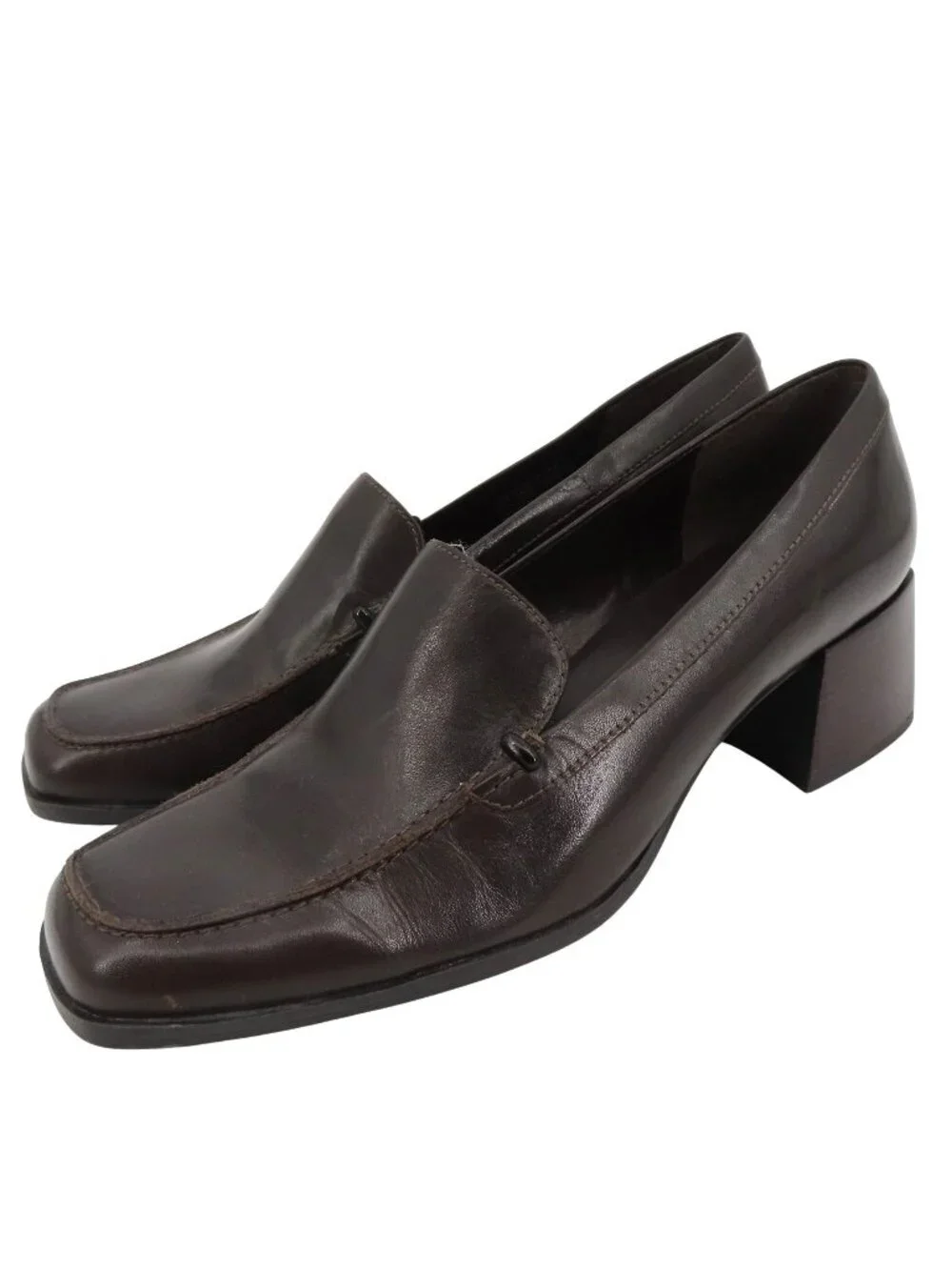 Bandolino VISIONARY Women 8 M Solid Brown Leather Block Heel Shoes Pumps Loafers